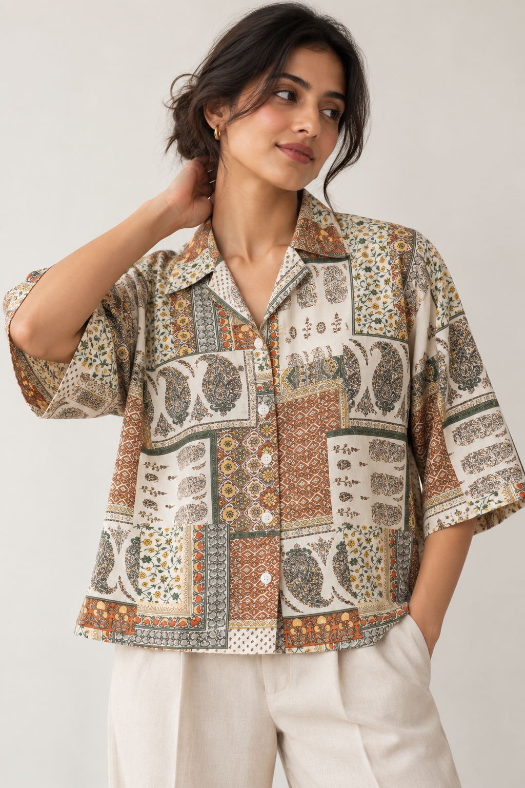 Heritage Patchwork Printed Boxy Fit Shirt