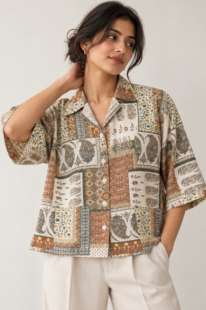 Heritage Patchwork Printed Boxy Fit Shirt