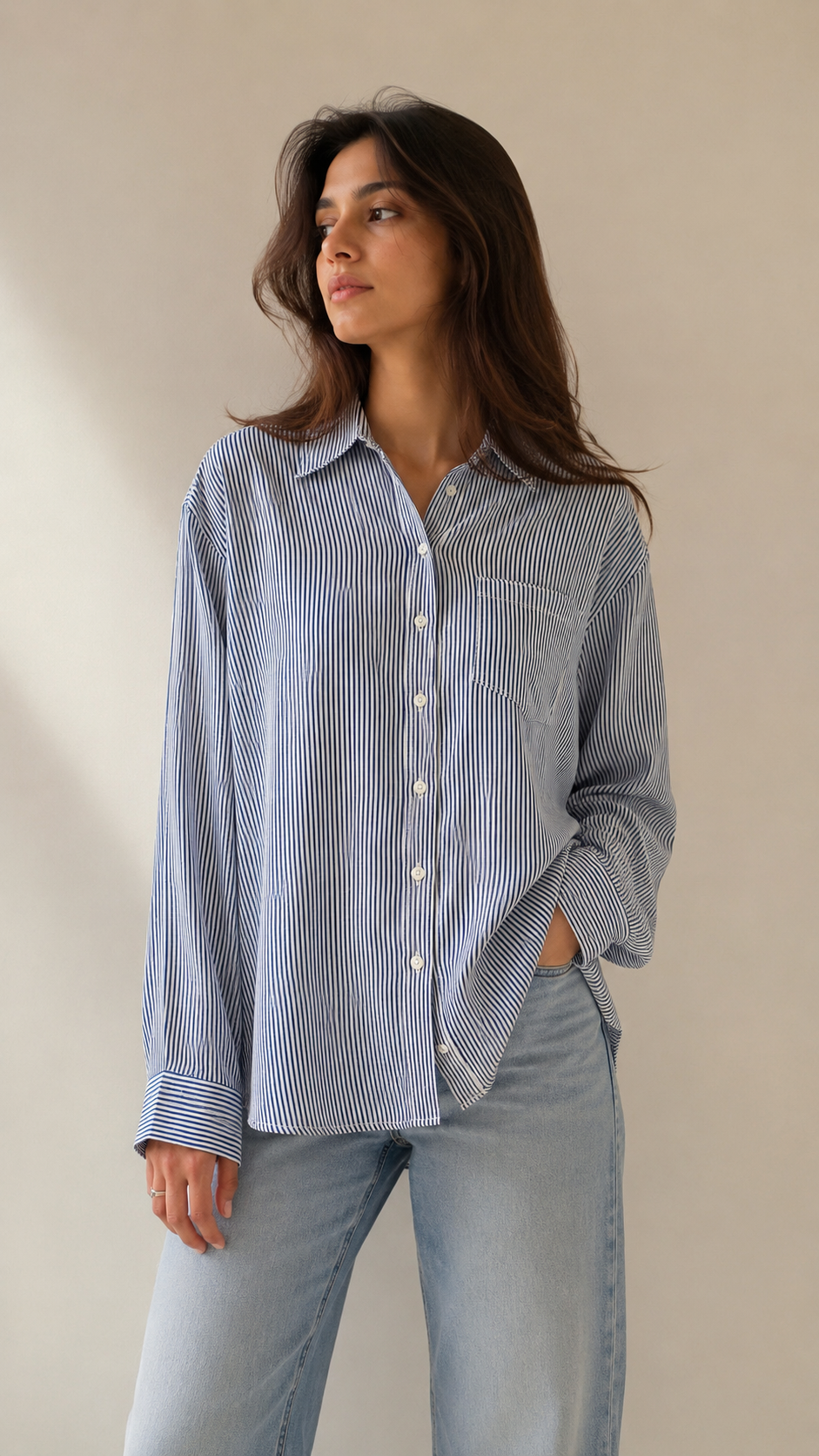 Navy Pinstripe Relaxed Shirt