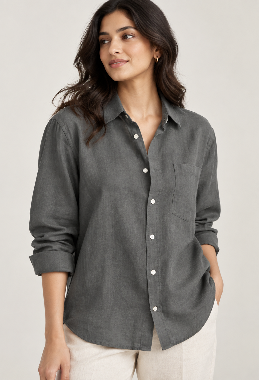 Charcoal Ease Relaxed Pure Linen Shirt