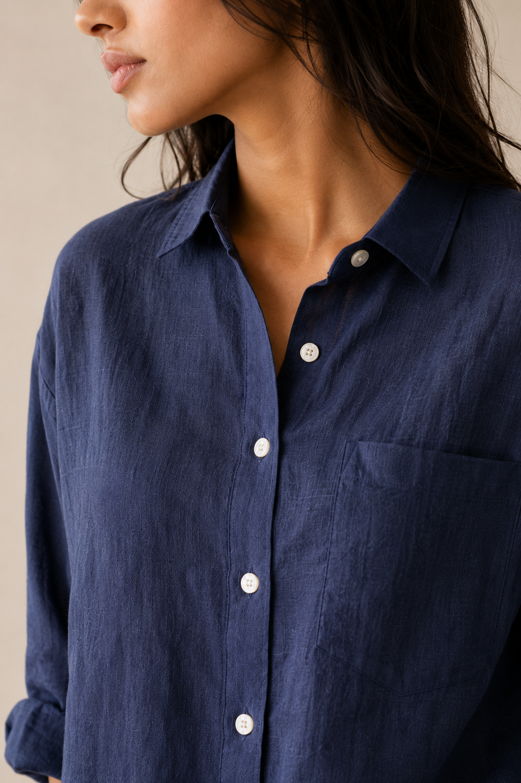 Navy Blue Pure Linen Relaxed Fit Shirt
