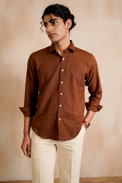 Brown Slim fit Cotton Shirt