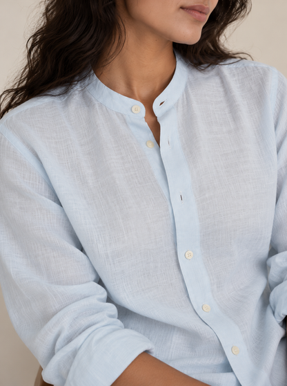 Powder Blue Relaxed Fit Pure Linen Shirt