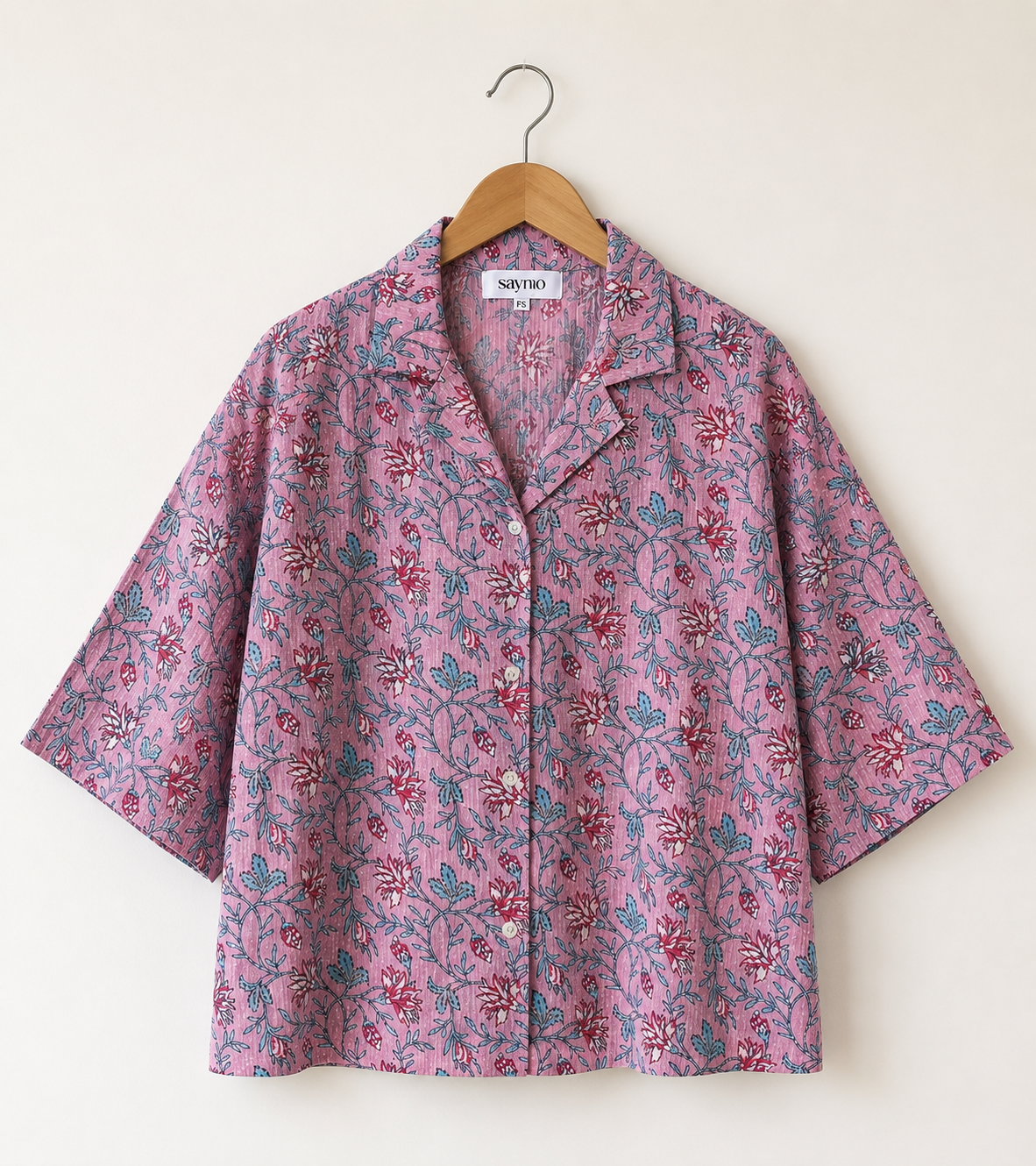 Pink Floral Kantha Boxy Fit Shirt