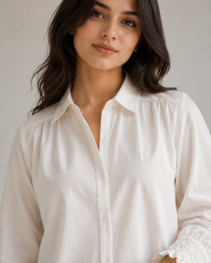 Cotton Smocked-Cuff Relaxed Fit Shirt