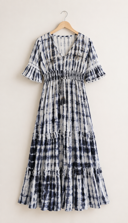 Midnight Tie-Dye Boho Maxi Dress
