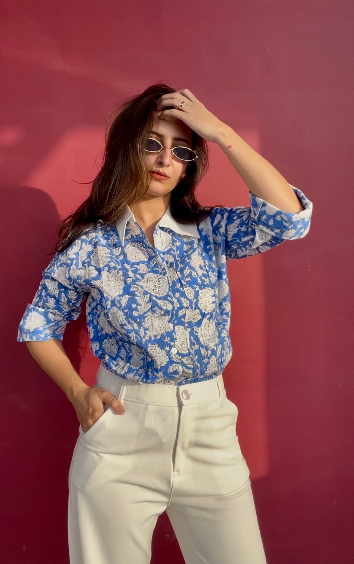 Azure Floral Cotton Shirt