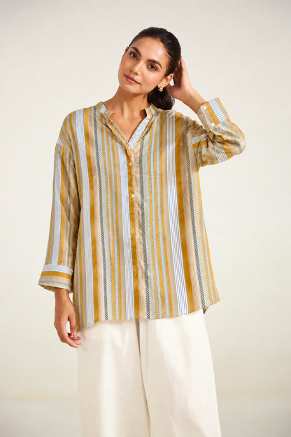 Mustard-Grey Striped Shirt