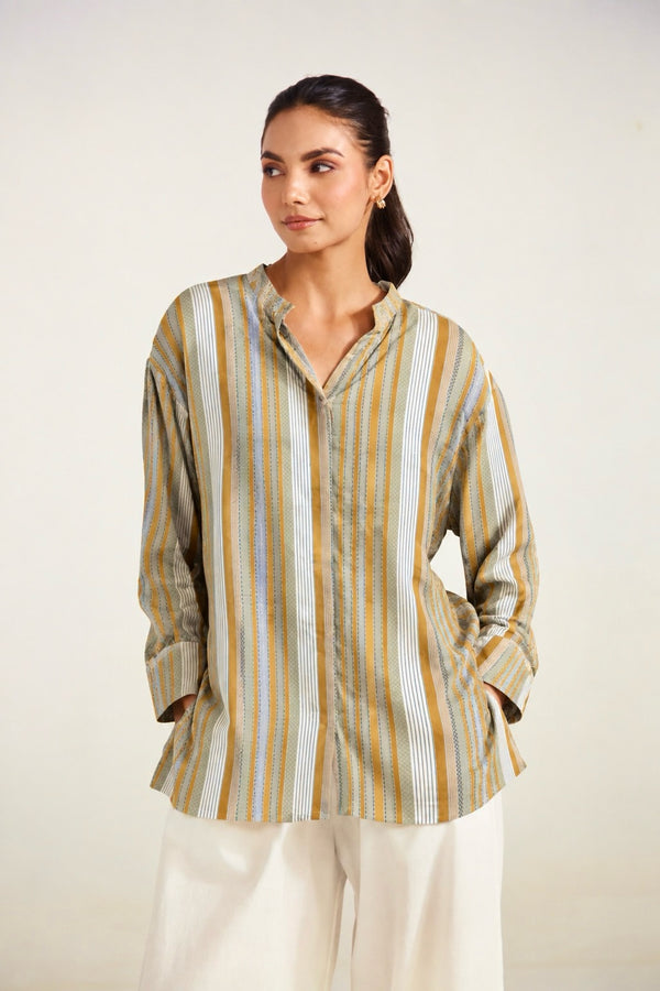 Mustard-Grey Striped Shirt