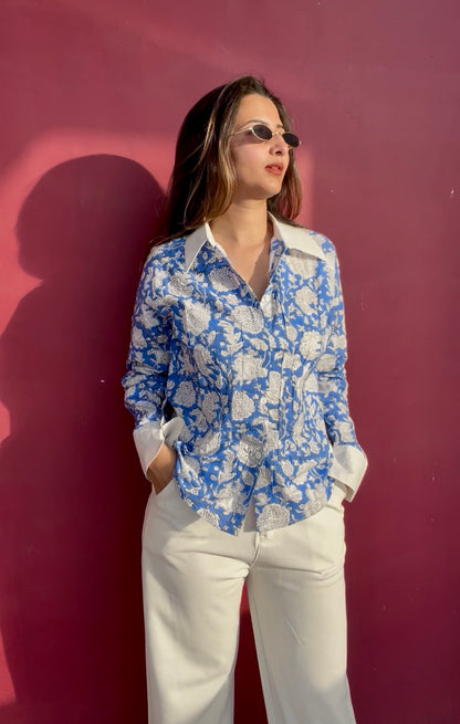 Azure Floral Cotton Shirt