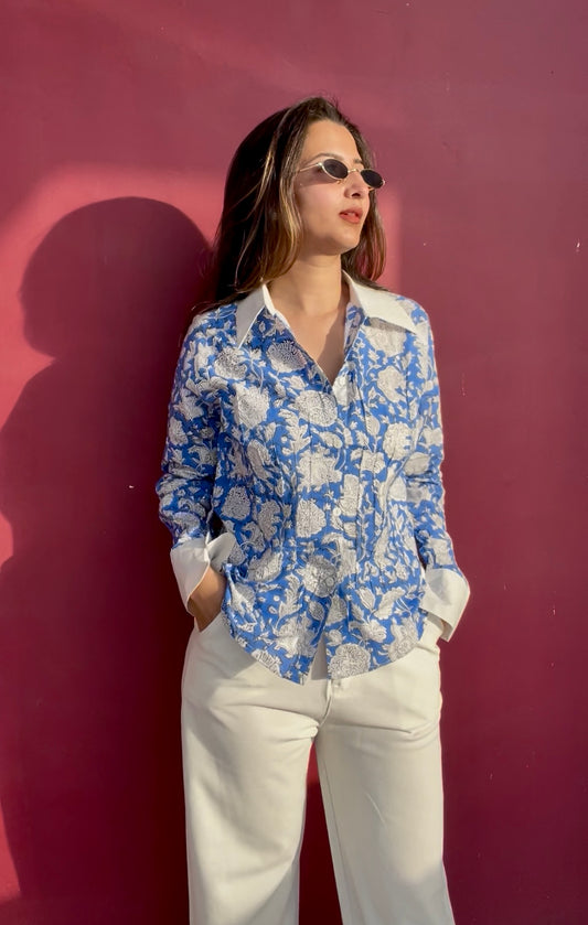 Azure Floral Cotton Shirt