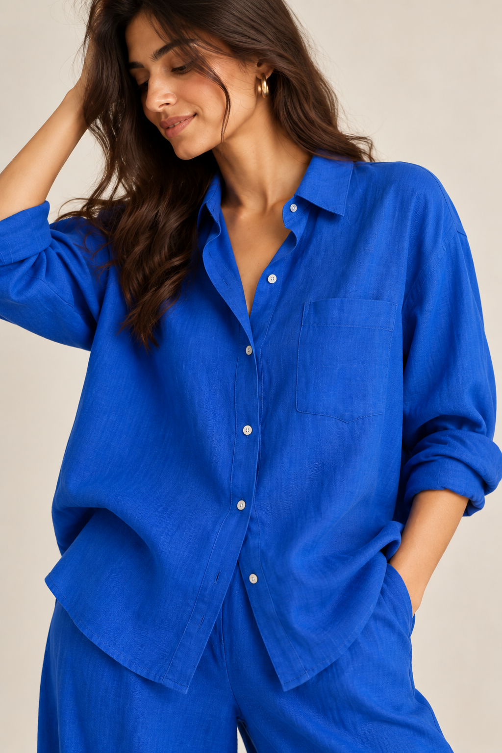 Cobalt Blue Relaxed Fit Pure Linen Co-ord set