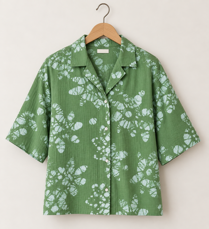 Sage Bloom Printed Boxy Shirt