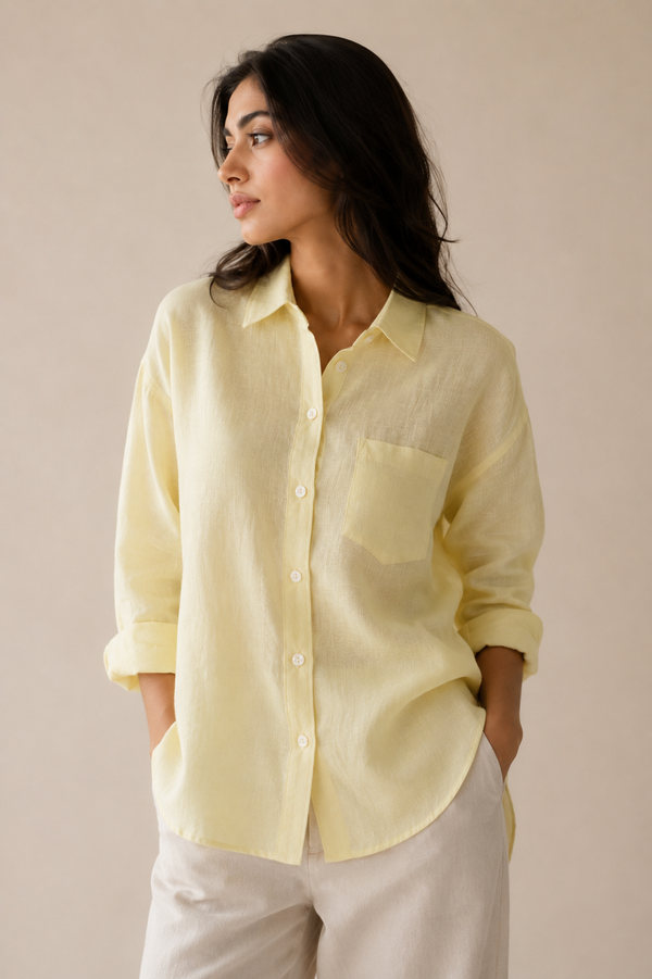 Butter Yellow Pure Linen Relaxed Fit Shirt
