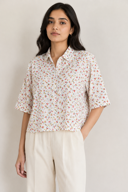 Ditsy Floral Cotton Shifley Relaxed-Fit Shirt