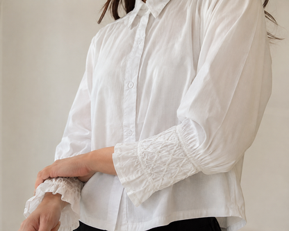 Cotton Smocked-Cuff Relaxed Fit Shirt
