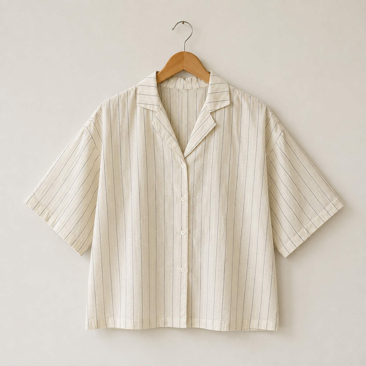 Ivory Pinstripe Resort Collar Boxy Shirt