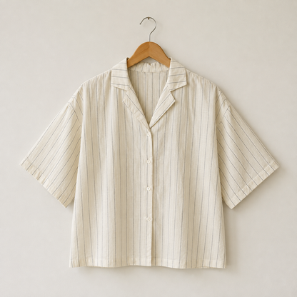 Ivory Pinstripe Resort Collar Boxy Shirt