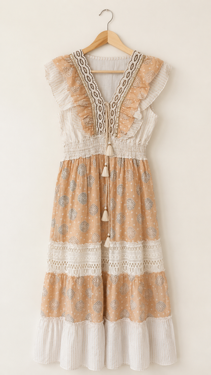 Peachy Ruffle Boho Maxi Dress
