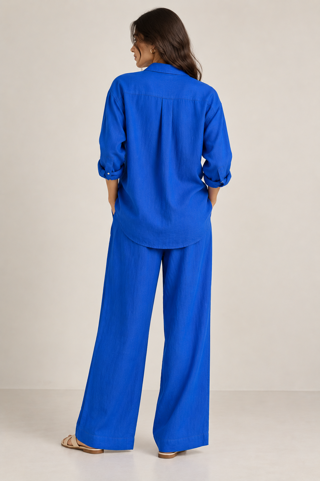 Cobalt Blue Relaxed Fit Pure Linen Co-ord set