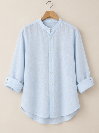 Powder Blue Relaxed Fit Pure Linen Shirt