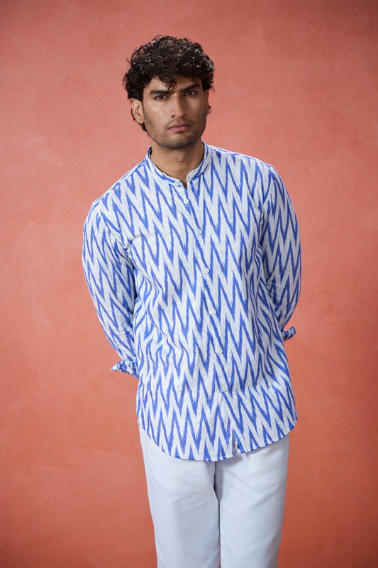 Blue Ikat Cotton Shirt