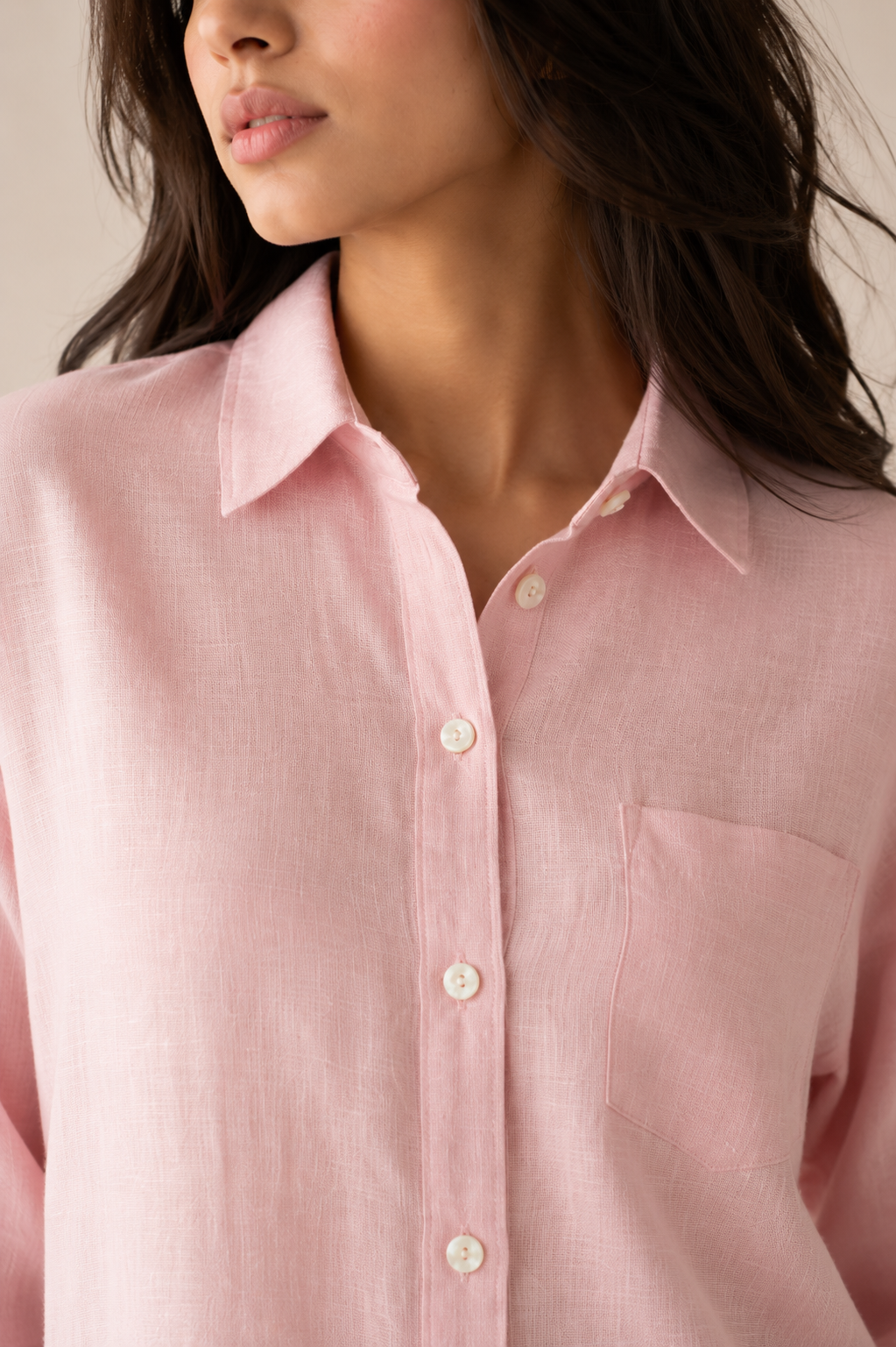 Powder Pink Pure Linen Relaxed Fit Shirt
