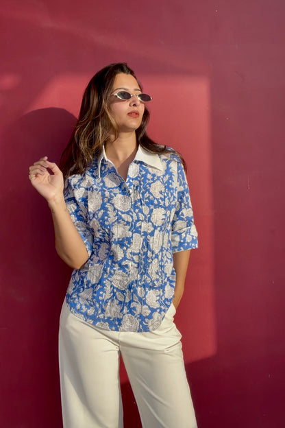 Azure Floral Cotton Shirt