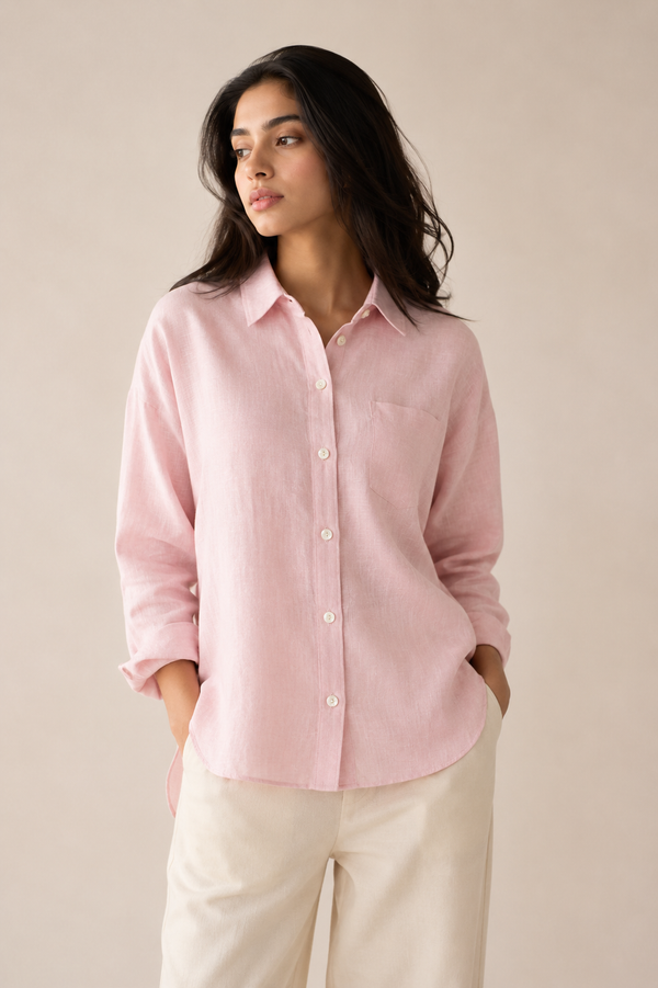 Powder Pink Pure Linen Relaxed Fit Shirt