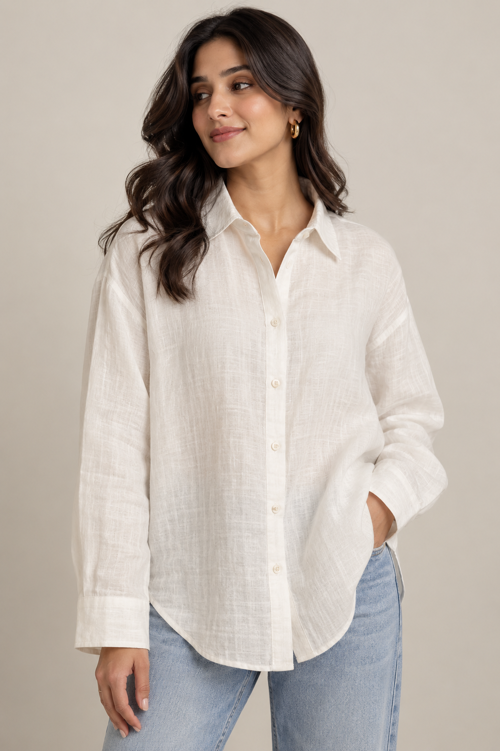 Off White Pure Linen Relaxed Fit Shirt