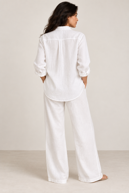 White Pure Linen Relaxed Fit Co-ord set (Set of Two)