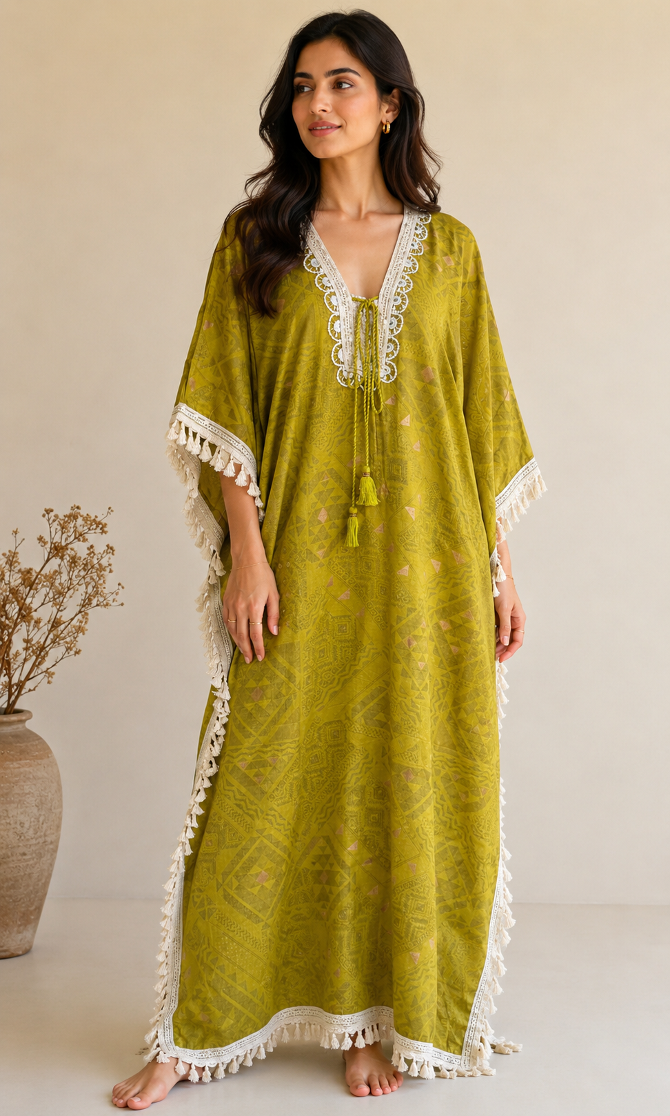 Olive Green Boho Kaftan