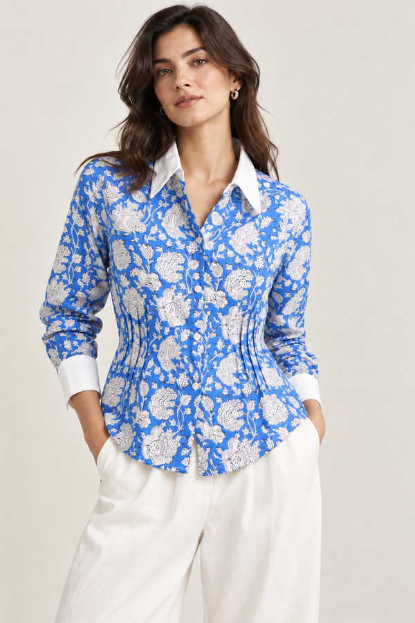 Azure Floral Cotton Shirt