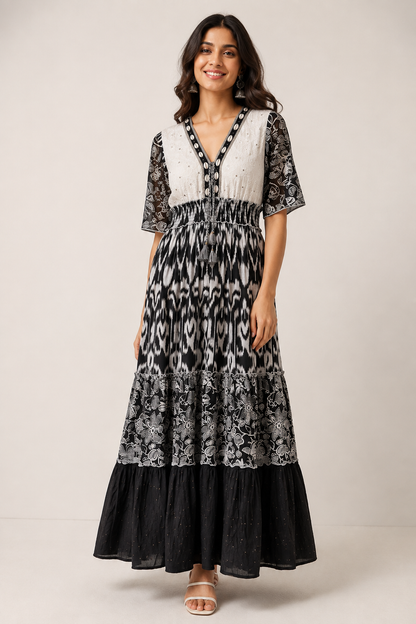 Black Ivory Patterned Boho Maxi Dress