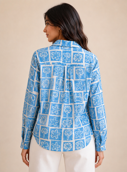 Azure Coast Handblock Cotton Shirt