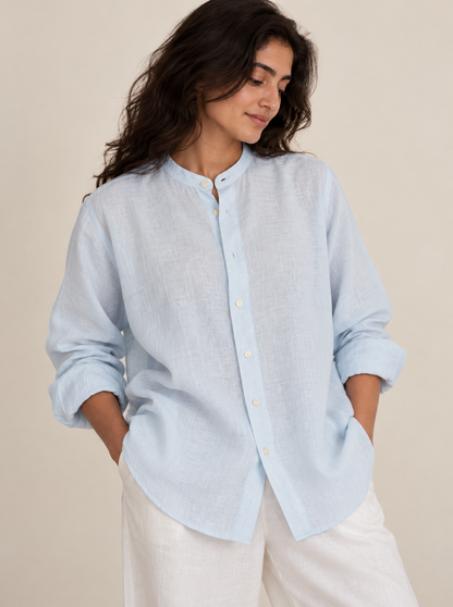 Powder Blue Relaxed Fit Pure Linen Shirt