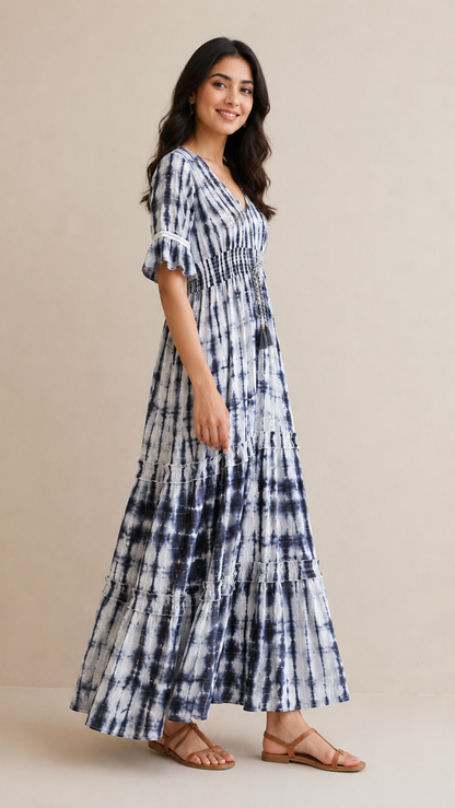 Midnight Tie-Dye Boho Maxi Dress