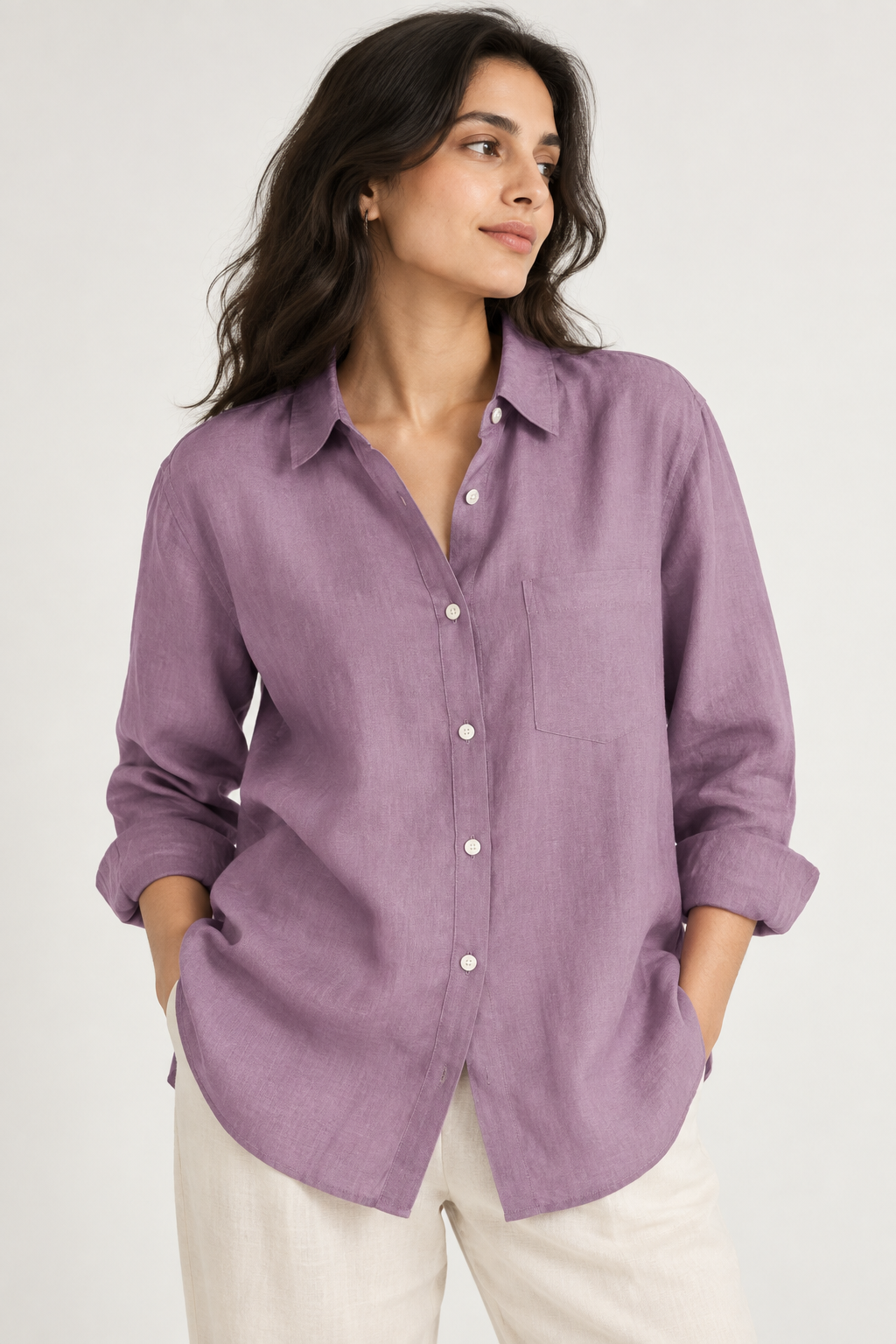 Mauve Relaxed Fit Pure Linen Shirt