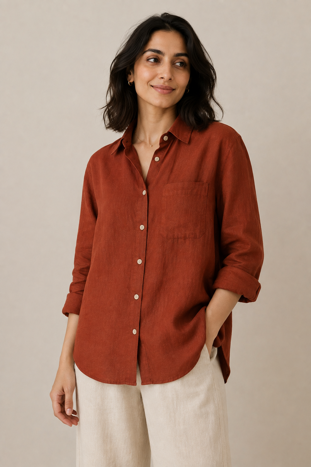 Rust Orange Pure Linen Shirt