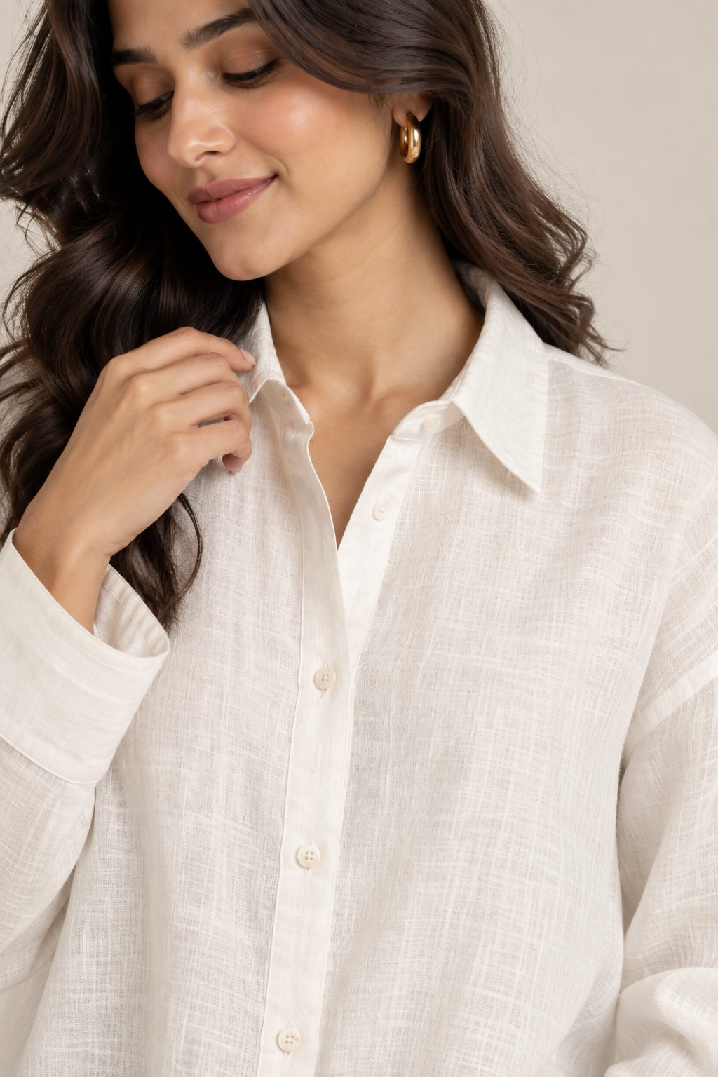 Off White Pure Linen Relaxed Fit Shirt