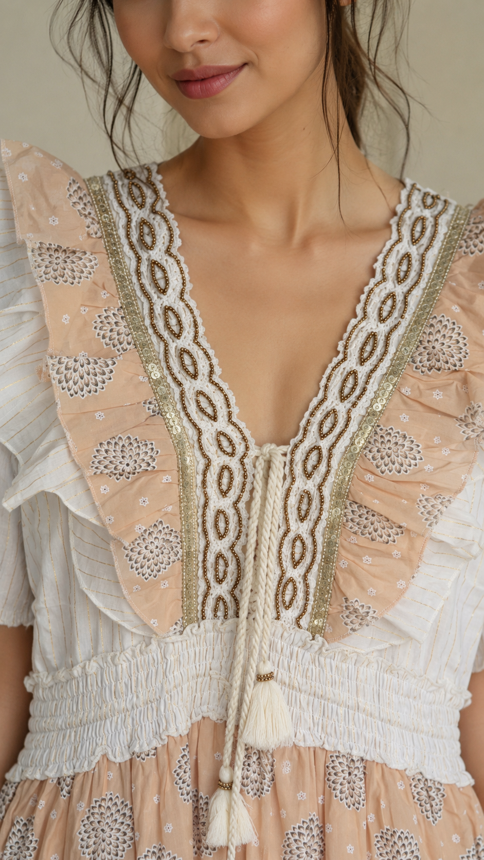 Peachy Ruffle Boho Maxi Dress