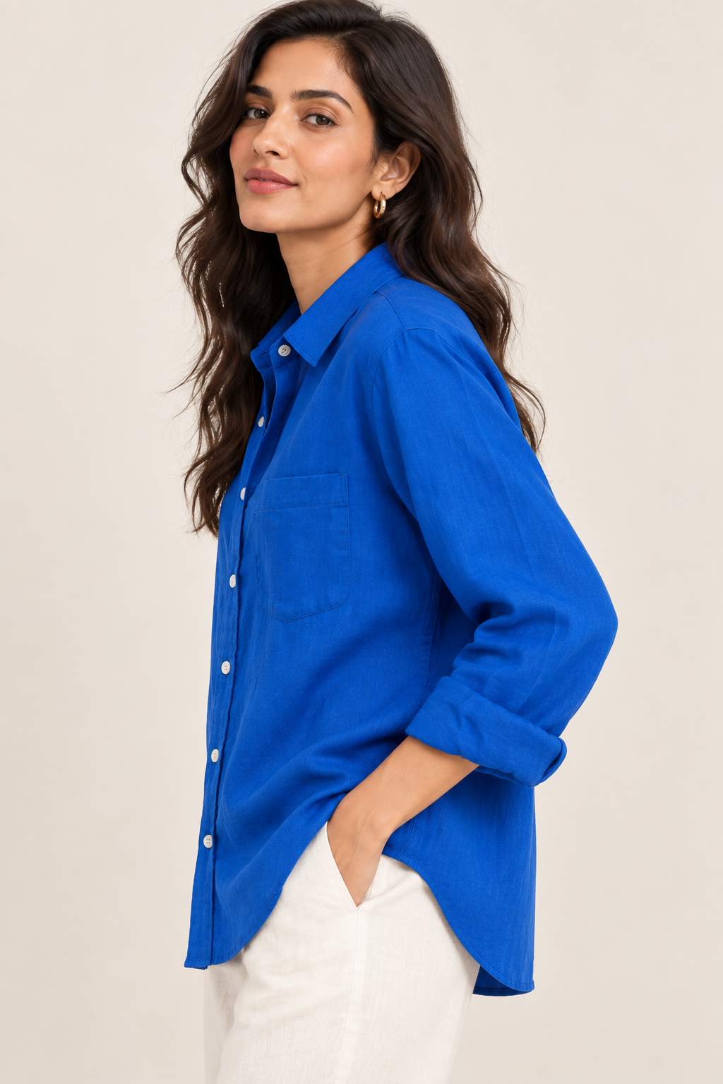 Sapphire Blue Relaxed Fit Pure Linen Shirt