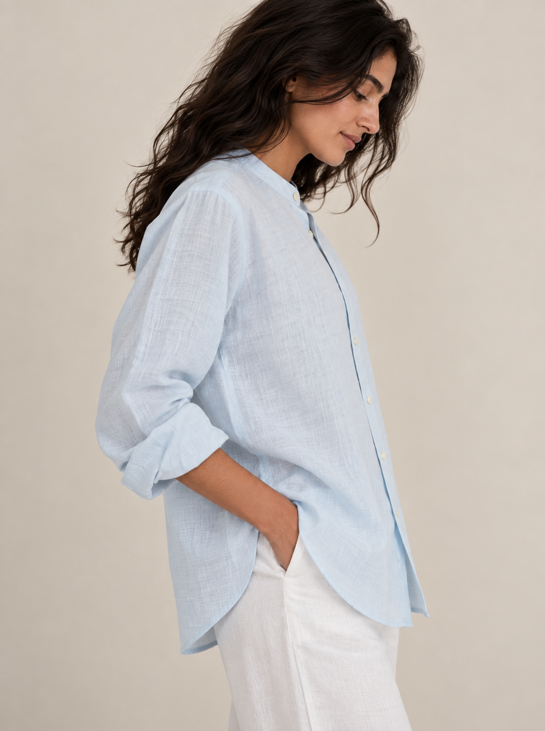 Powder Blue Relaxed Fit Pure Linen Shirt