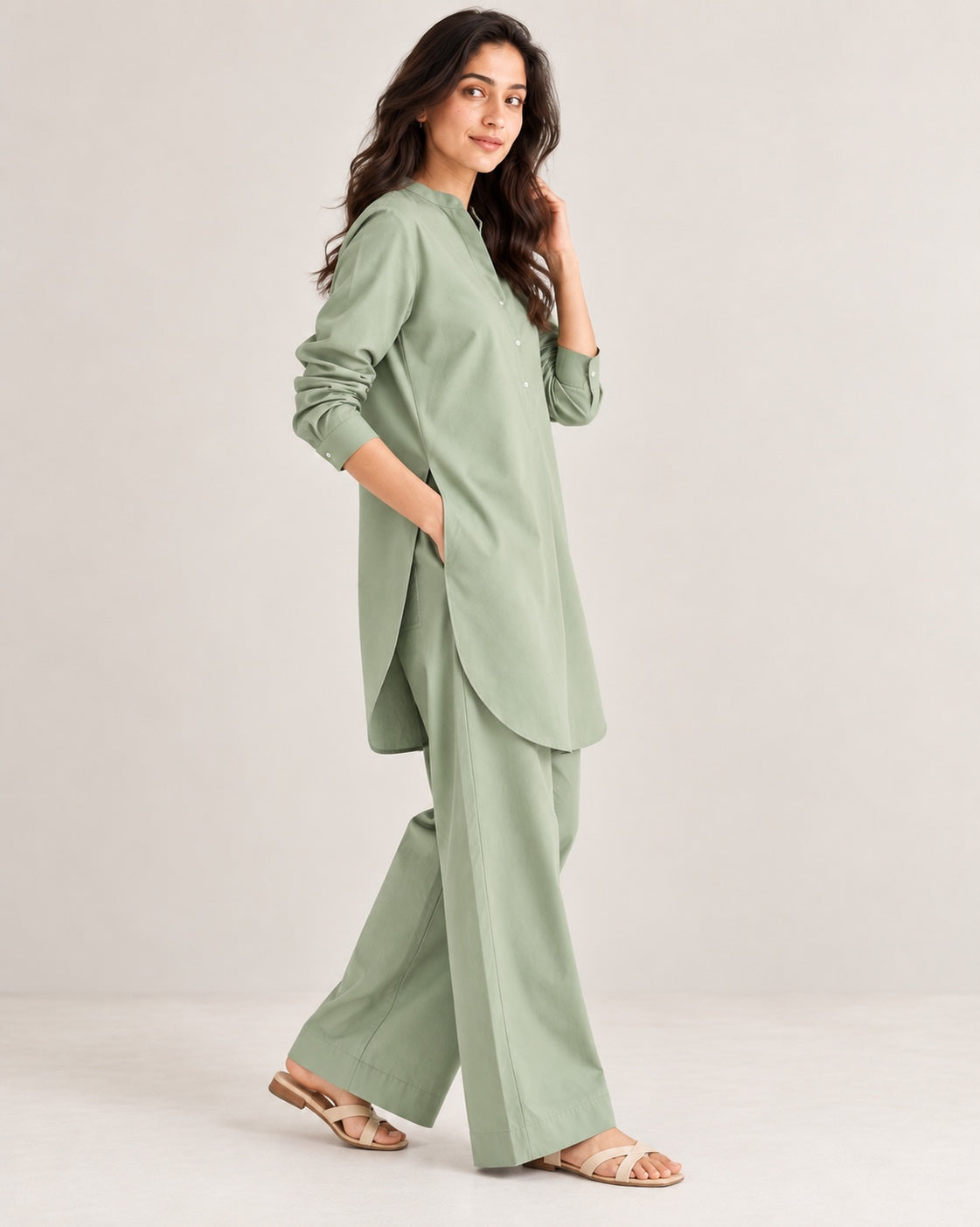 Sage Green Cotton Modal Co-ord Set (Set of Two)