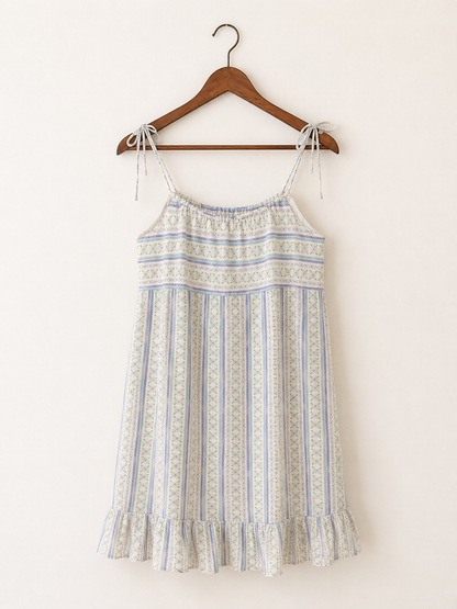 Cloud Stripe Tie-Up Dress