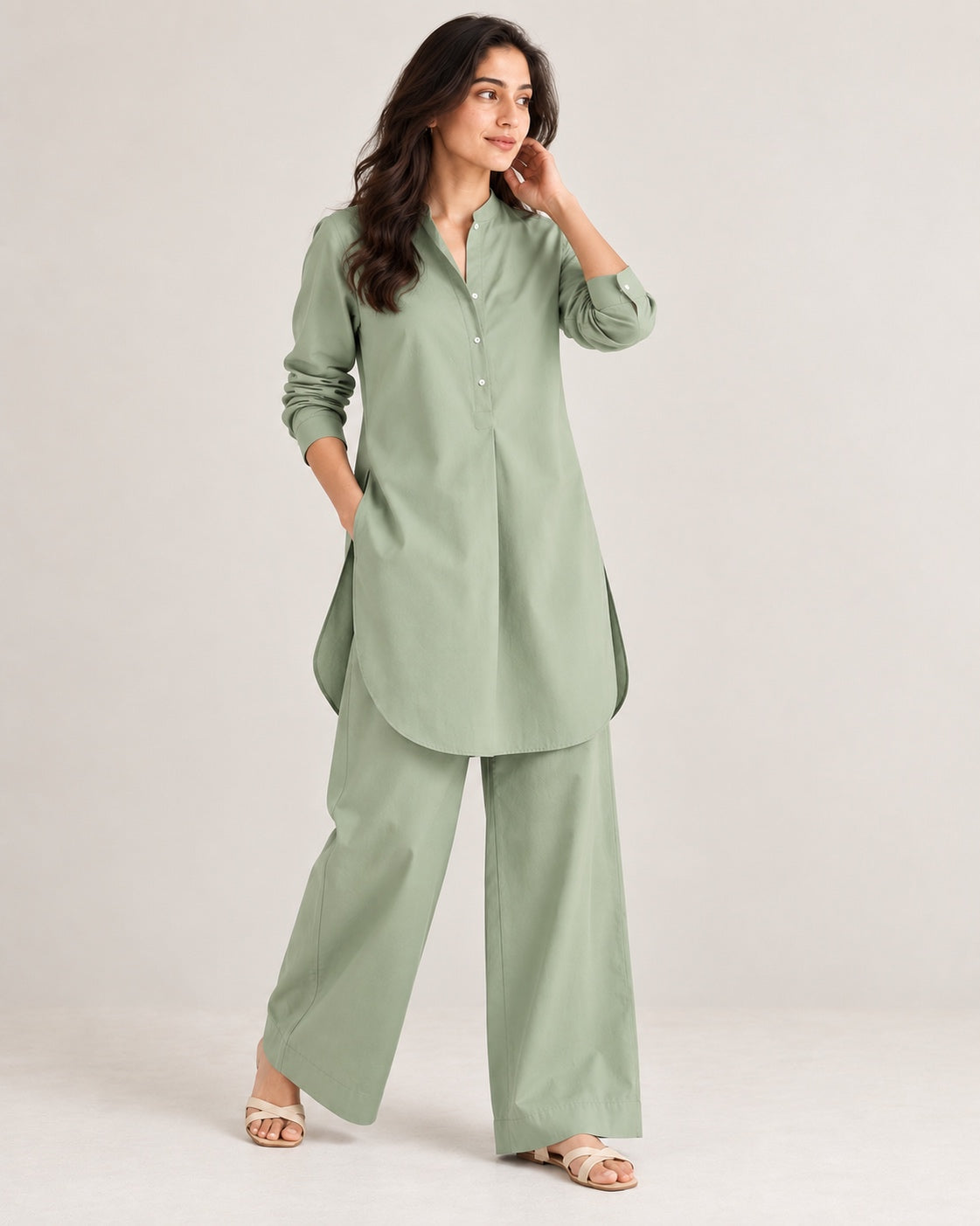 Sage Green Cotton Modal Co-ord Set (Set of Two)