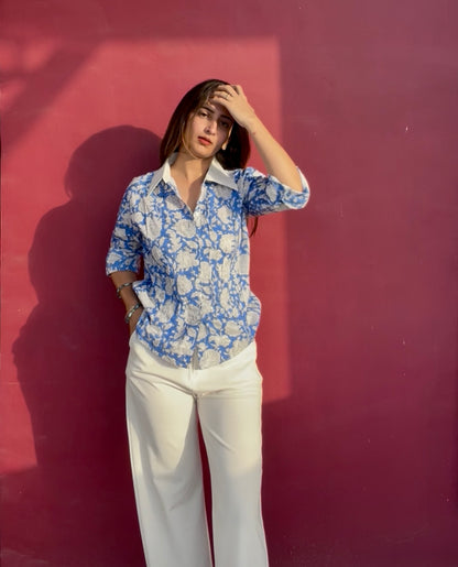 Azure Floral Cotton Shirt