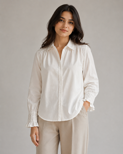 Cotton Smocked-Cuff Relaxed Fit Shirt