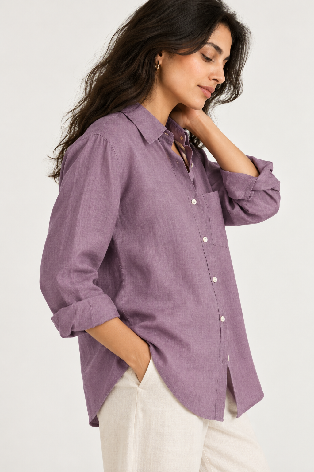 Mauve Relaxed Fit Pure Linen Shirt