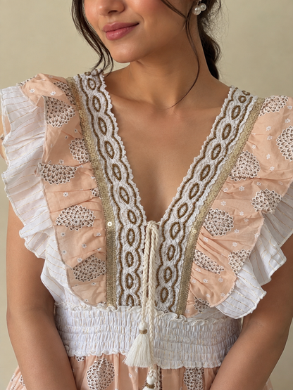 Peachy Ruffle Boho Maxi Dress